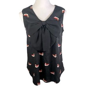 Cato Black Sleeveless Top with Collar & Bow Detail Adorable Duck Pattern (M) EUC